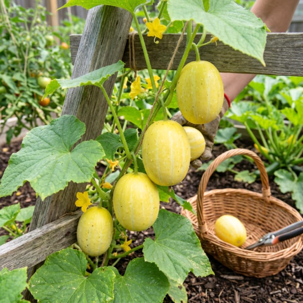 2 Cucumber Plants Live for Planting, Lemon Cucumber Live Plant in 4 Inches Pot, Well Rooted from 6 to 8 Inches Tall for Vegetable Garden, Cucumbers Starter Plant