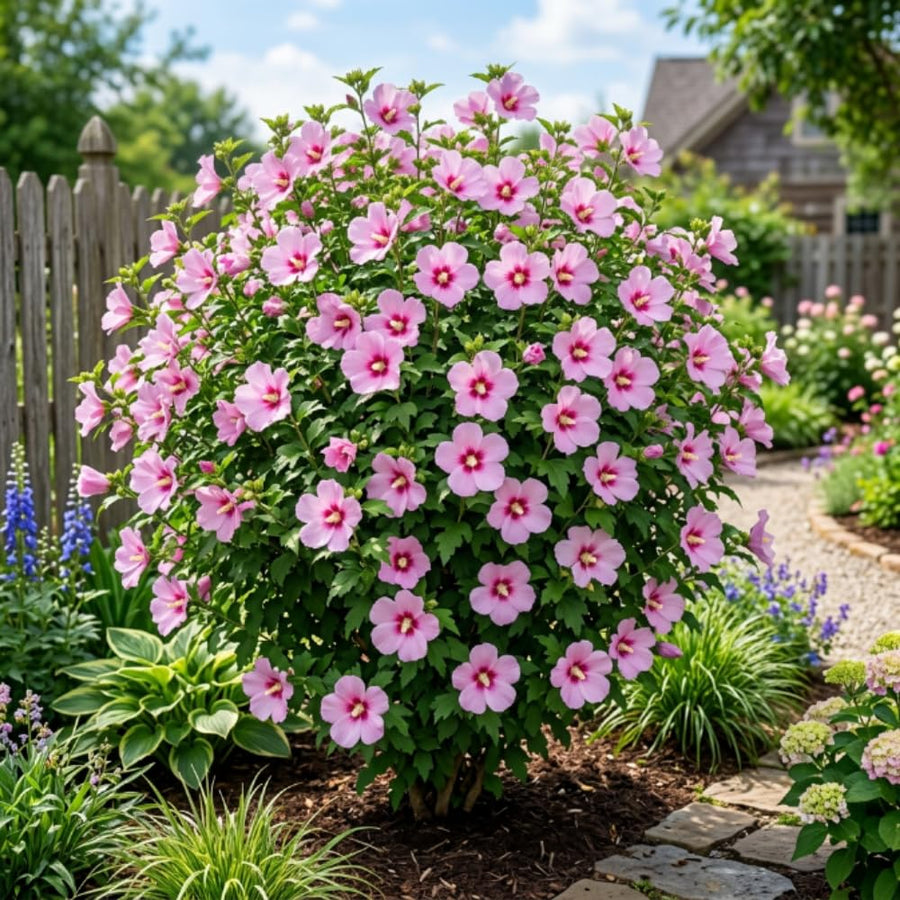 Pink Rose of Sharon Plant Live, Rose of Sharon Plant, Quart Pot, 6-10 Inches Tall, Vibrant Bloom, Pink Althea for Indoor Outdoor Growing