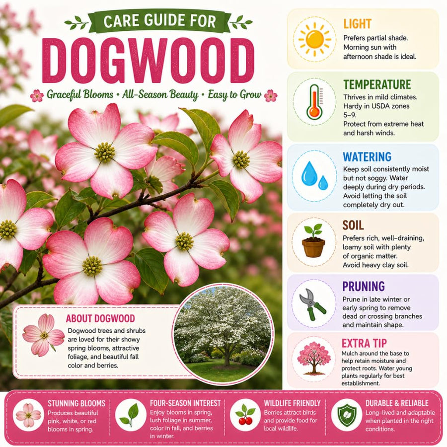 Pink Dogwood Tree Plant Live, Flowering Dogwood Plant 6-12 Inches Tall in Quart Pot, Hardy Ornamental Tree for Outdoor Garden