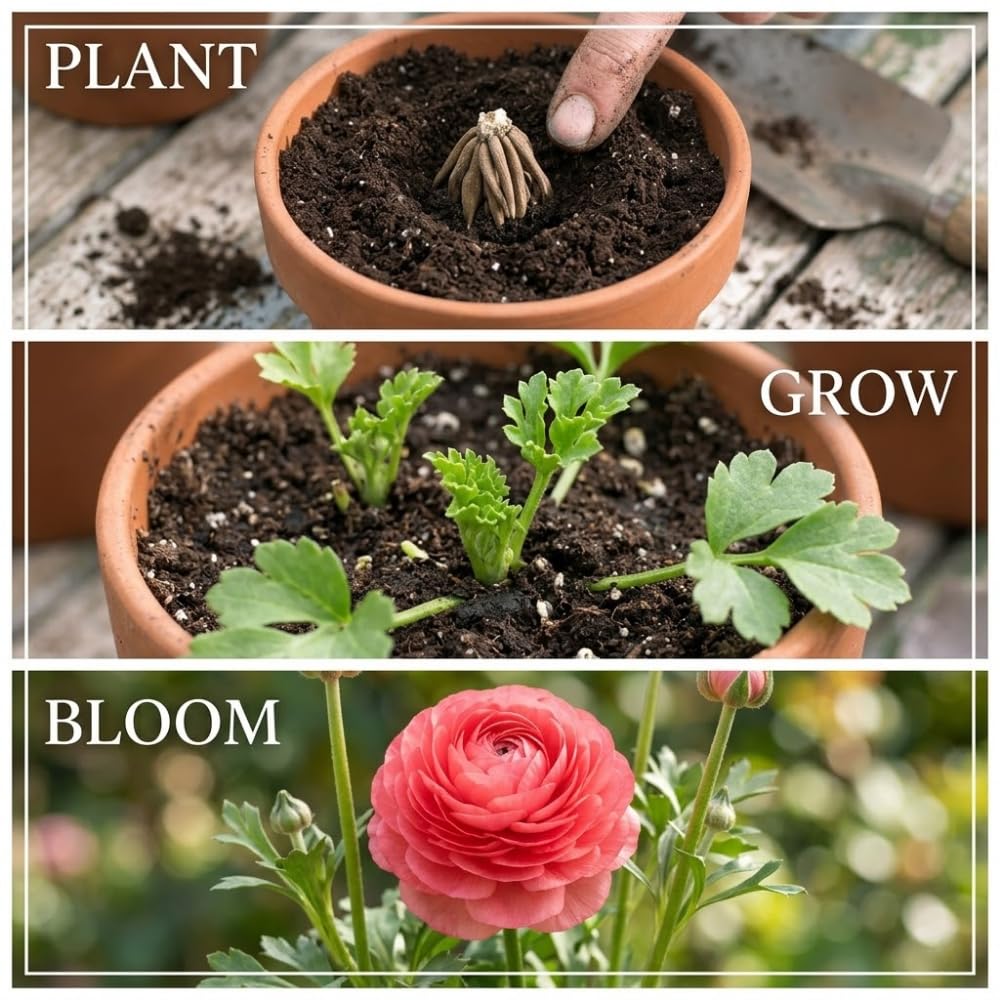 Ranunculus Bulbs, 25 Ranunculus Bulbs, French Peony Style Buttercup Corms, Spring Blooming Garden Flowers, Vibrant Flower Plant (Red Ranunculus)