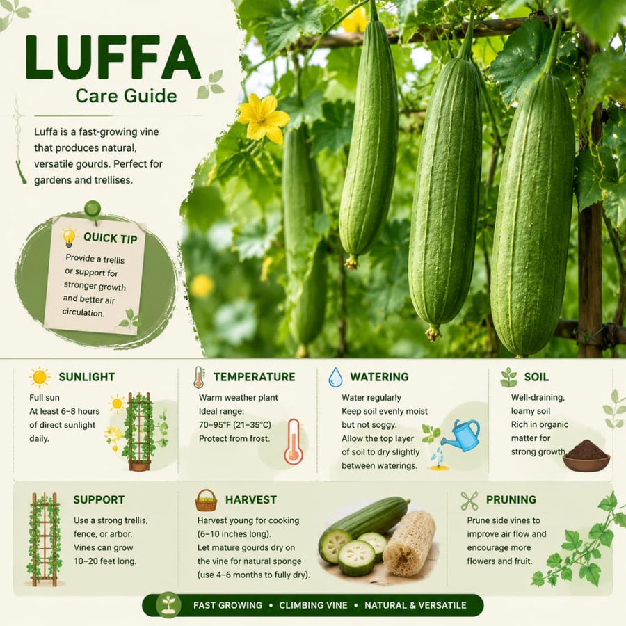 Loofah Live Plant, Luffa Plant, Climbing Vegetalble for Outdoor Garden, 4-6 Inches Tall in 4'' Pot