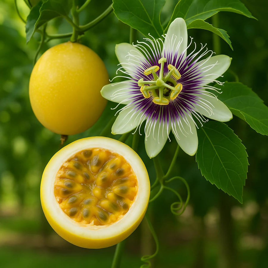 Yellow Passion Fruit Plant Live, 10-12 Inches Tall in 4 Inch Pot, Passiflora Tropical Vine for Outdoor Growing, Passionfruit Seedling