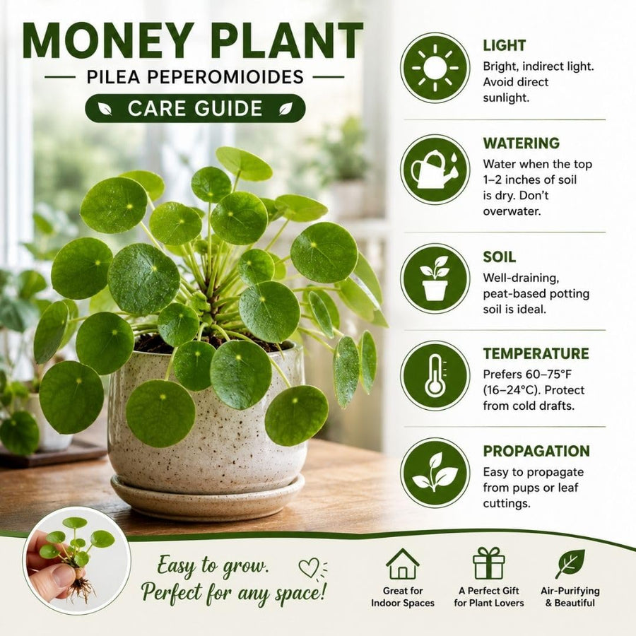 Live Money Plant - 4" Pot Pilea Peperomioides Live Houseplant, Money Plant Indoor Plant, Easy Care Decorative House Plant