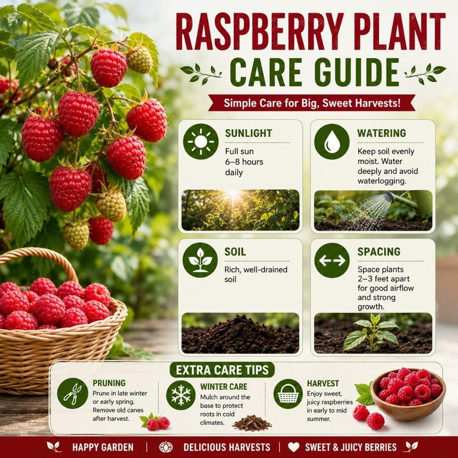 Red Raspberry Live Plant - 6-8" Tall Raspberry Fruit Plant in 4" Pot, Sweet Raspberry Berry Bush for Home Garden, Hardy and Perennial