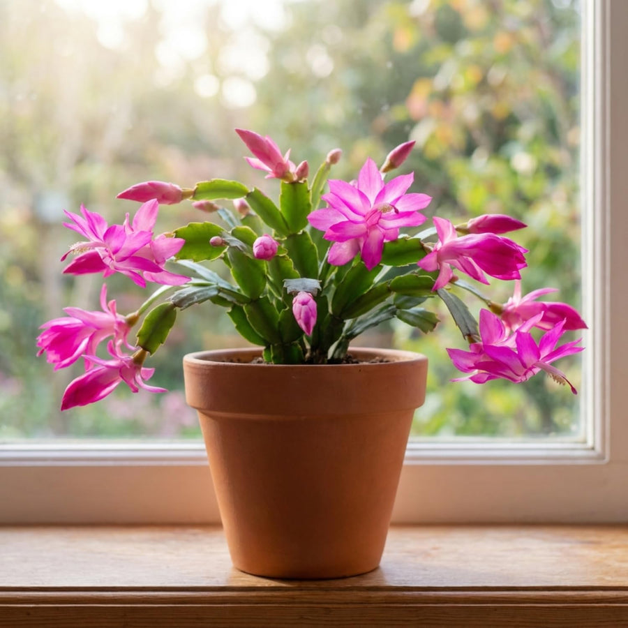 Pink Easter Cactus Plant Live, Vibrant Blooming Cactus, 6'' Tall in 4 Inches Pot, Holiday Cactus, Flowering Succulent for Indoor Outdoor Planting