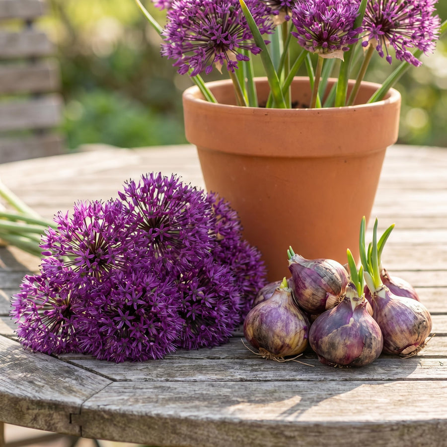3 Purple Allium Bulbs for Planting, Decorative Flower Bulbs, Tall Blooming Garden Plants for Outdoor Beds and Borders