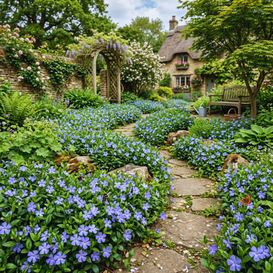 24 Periwinkle Plants Live for Planting, Vinca Plants Live for Planting, Vinca Minor Ground Cover Vine Bare Roots from 6 Inc Tall Garden