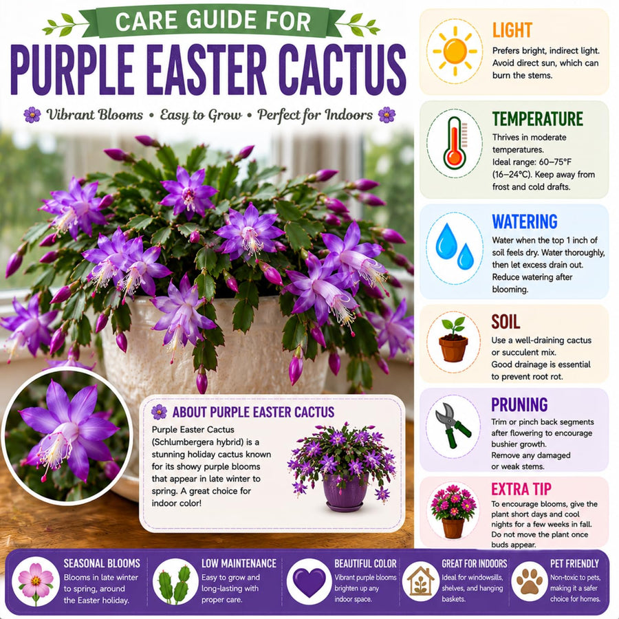 Purple Easter Cactus Plant Live, Vibrant Blooming Cactus, 6'' Tall in 4 Inches Pot, Holiday Cactus, Flowering Succulent for Indoor Outdoor Planting