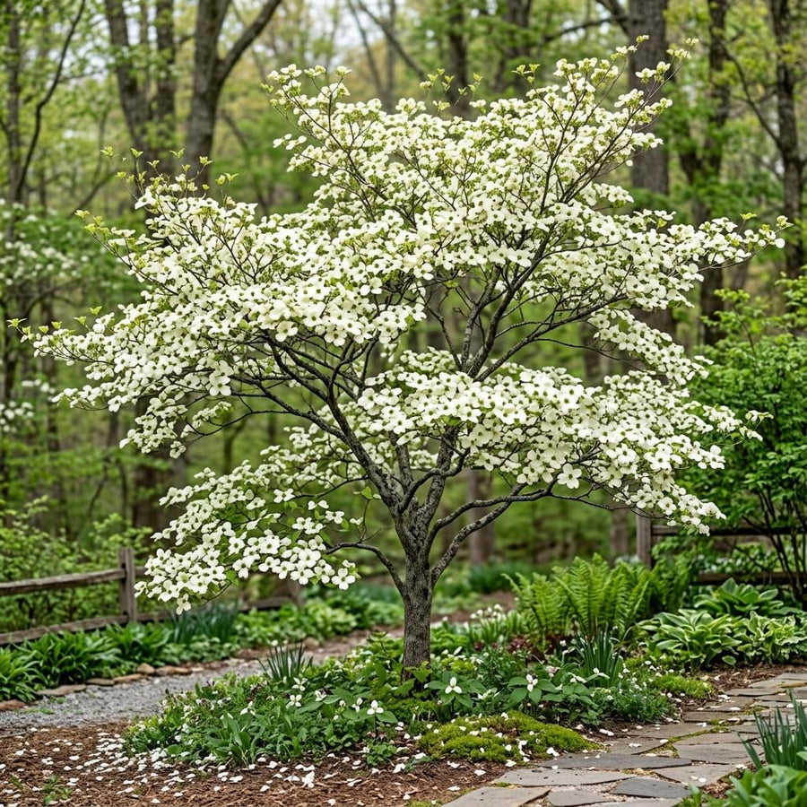 White Dogwood Live Tree in Quart Pot, Flowering Ornamental Trees for Outdoor Garden, White Blooms Spring Tree 8-14 Inches Tall