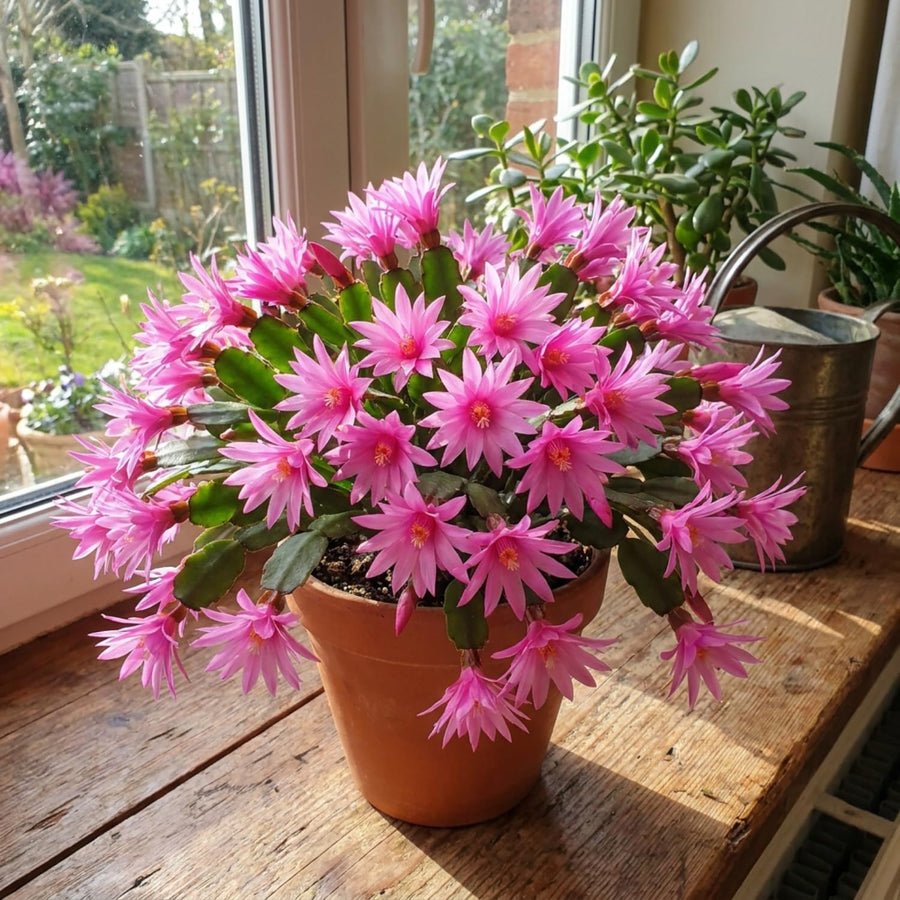 Pink Easter Cactus Plant Live, Vibrant Blooming Cactus, 6'' Tall in 4 Inches Pot, Holiday Cactus, Flowering Succulent for Indoor Outdoor Planting