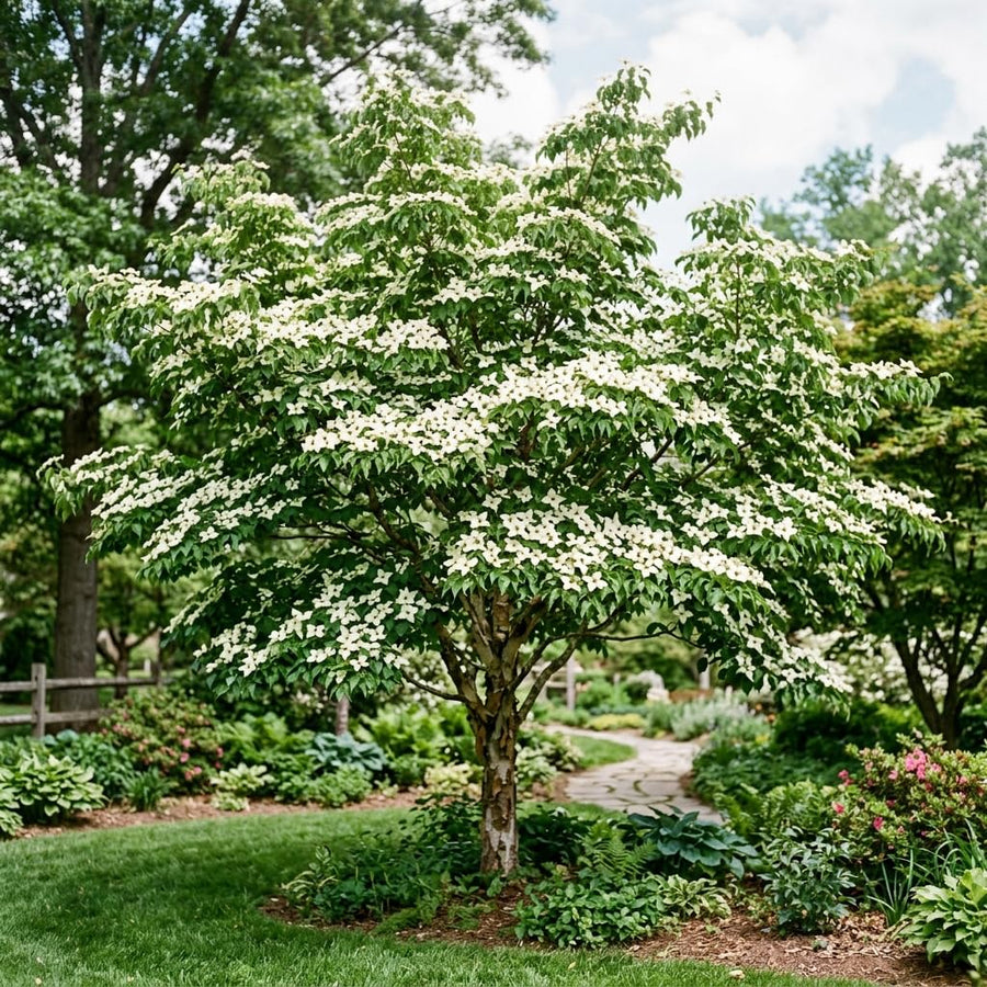 Kousa Dogwood Live Tree in Quart Pot, Flowering Ornamental Trees for Outdoor Garden, White Blooms Spring Tree 8-14 Inches Tall