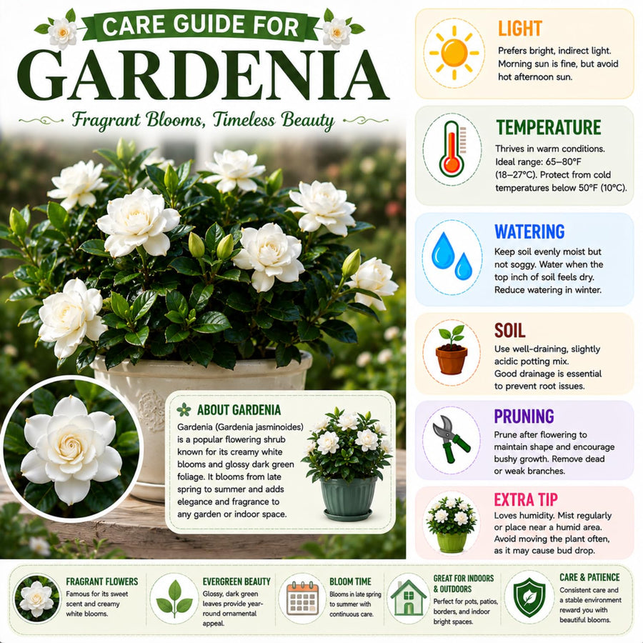 Gardenia Plant Live, Fragrant White Blooms, Jasmine Gardenia Plant, 5-7 Inches Tall in 3.5'' Pot, Jasmine Flower for Indoor Outdoor Growing