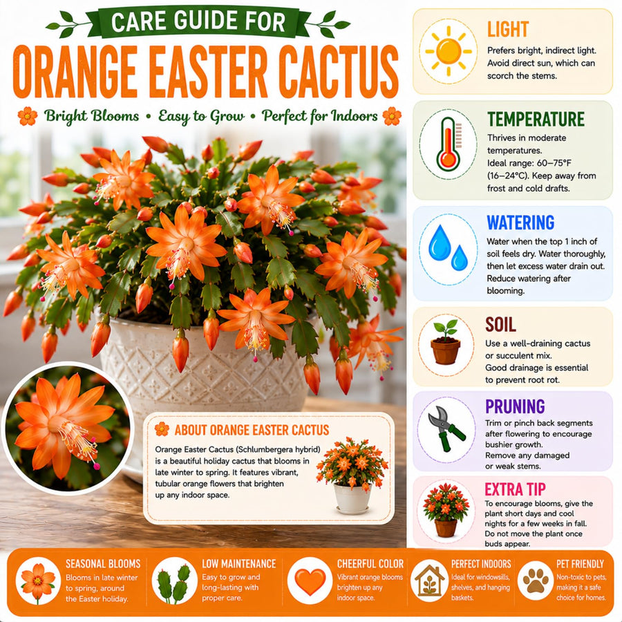 Orange Easter Cactus Plant Live, Vibrant Blooming Cactus, 6'' Tall in 4 Inches Pot, Holiday Cactus, Flowering Succulent for Indoor Outdoor Planting