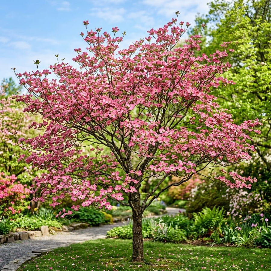 Pink Dogwood Live Tree in Quart Pot, Flowering Ornamental Trees for Outdoor Garden, Pink Blooms Spring Tree 8-14 Inches Tall