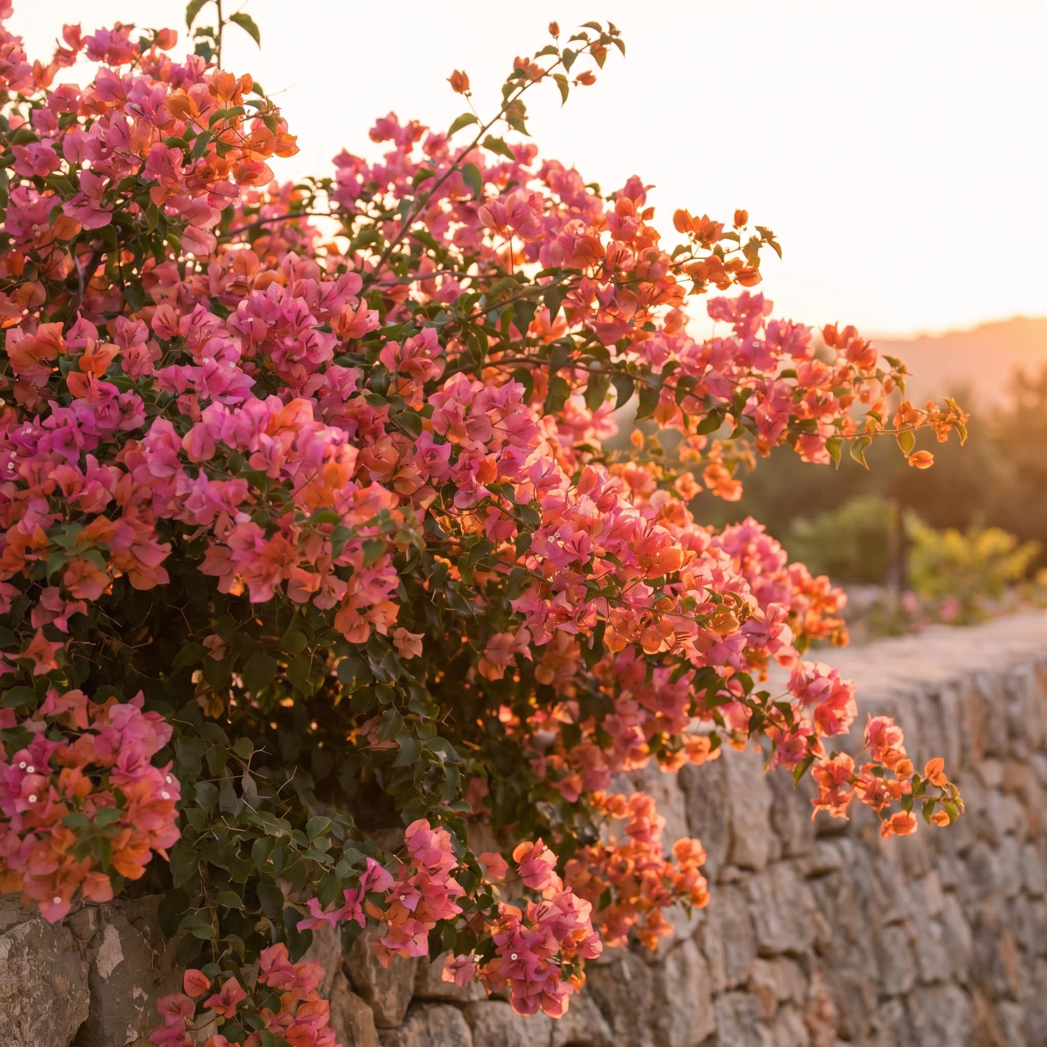 2 Trailing Bougainvillea Plants Live, Hardy Flowering Bougainvillea Plants for Hanging Basket, Container Growing, 4-8 Inches Tall (Pink Orange)
