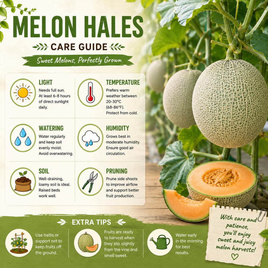 2 Hales Melon Plants Live, Sweet Yellow Melon Variety in 4'' Pot, 4-6 Inch Tall Starter Plants, Edible Fruit for Outdoor Garden, Ready to Grow