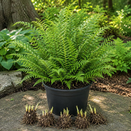 10 Lady Fern Live Rhizomes, Shade Perennial Fern Plants for Outdoor Growing, Hardy, Fast Growing