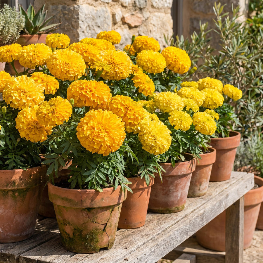 Yellow Marigold Plant 4" Pot, Live Marigold Flowering Garden Plants for Indoor Outdoor Growing, Hardy Outdoor Plants