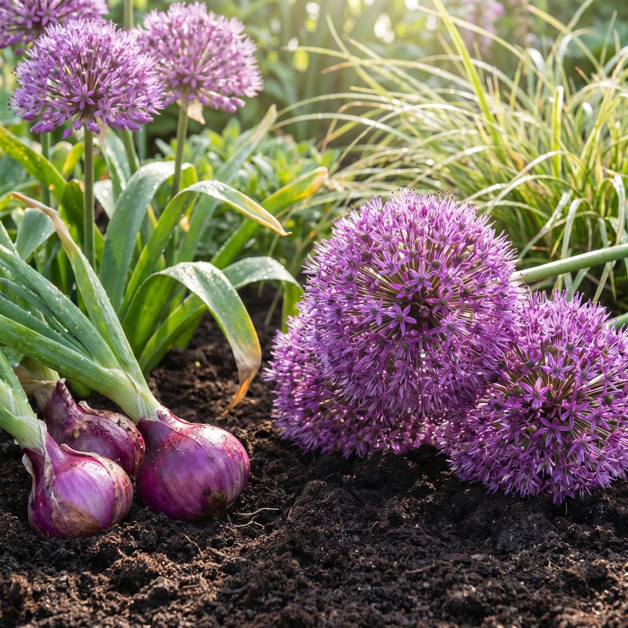 6 Purple Allium Bulbs for Planting, Ornamental Allium Flower Bulbs, Spring Blooming Garden Flowers for Outdoor Growing