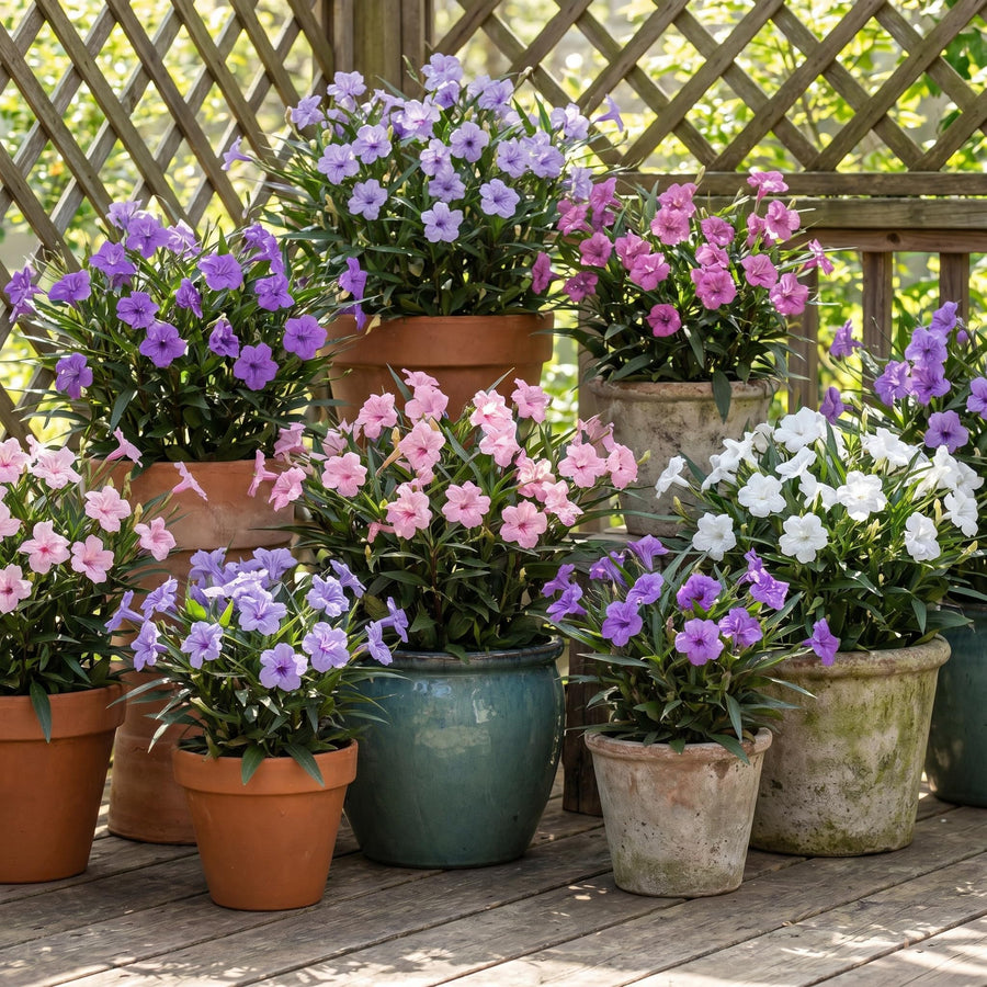 2 Mix Mexican Petunia Plants 4" Pot, Live Flowering Garden Plants for Patio, Containers and Backyard Landscaping, Hardy Outdoor Plant