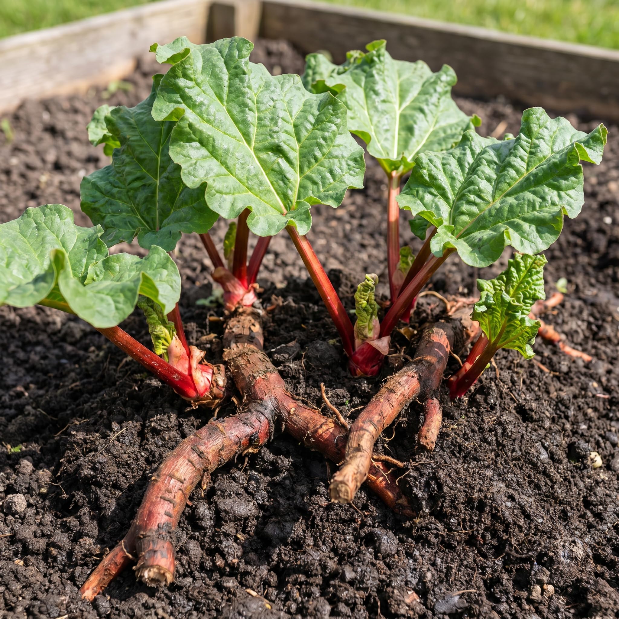 5 Rhubarb Plant Bare Roots for Planting, Large Size Perennial Rhubarb Crown Vegetables Well Rooted, Crisp Red Stalks, High Yielding